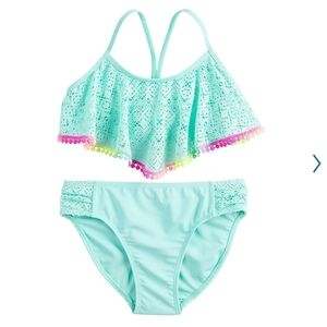 girl's SO allover turquoise lace up bikini size 12